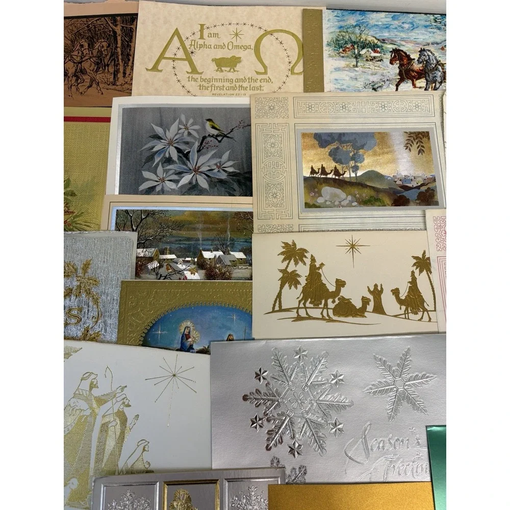 Vintage Metallic Christmas Cards Fronts ONLY for Scrapbooking Crafts Lot of 50+